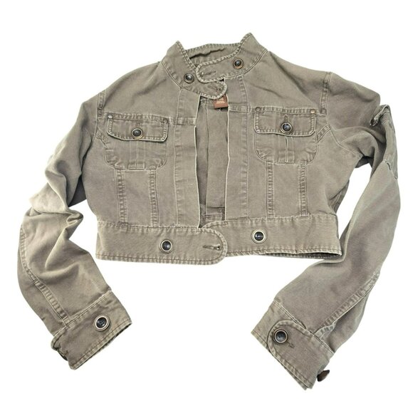 Cropped Military-Style Khaki Jacket With Button Details Medium Star Jeans jj3924 - Picture 1 of 12